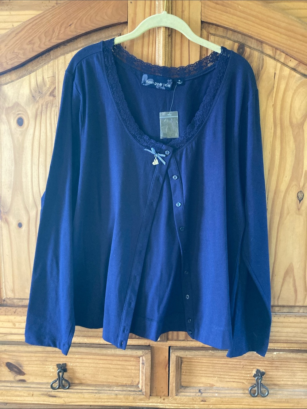 Women Susan Graver blue button down long sleeve cardigan sweater size XL - NWOT